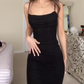 Elegant Black Sheath Long Prom Dress,Black Spaghetti Straps Party Gown Y7354