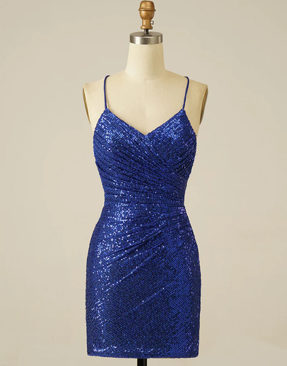 Royal Blue Sheath Sequin Lace Up Homecoming Dress Y2844