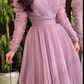 Trendy A-line V Neck Long Sleeves Prom Dress Y6431