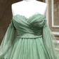 A-Line Sweetheart Neck Tulle Green Long Prom Dress, Green Formal Evening Dress Y3033