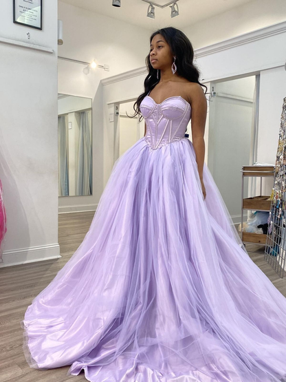 Lavender Corset Back Tulle Ball Gown,A-line Prom Dress Y4580