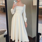 Classic White Square Neckline Wedding Dress,White Engagement Dress Y5479