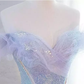 Purple Off Shoulder Sequin Tulle Long Prom Dress, Purple Formal Evening Dresses Y4659