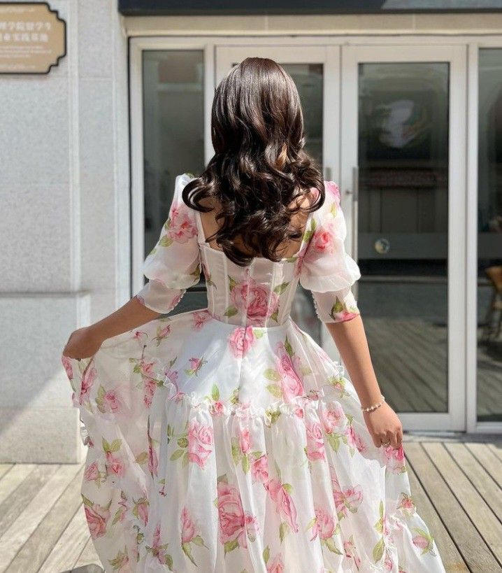 Marvelous And Outclass Floral Print Dress,Vintage A-line Long Prom Dress Y2389