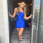 Blue One Shoulder Mini Homecoming Dress  Y2795