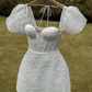 Retro White Homecoming Dress with Puff Sleeves Y4067