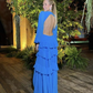 Long Sleeves Blue long prom dress, evening dress Y4831