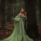 Green Tulle Long Prom Dress Puffy Sleeves Prom Dress Y45