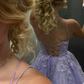 A Line Purple Lace Short Homecoming Dresses,Backless Party Dress Y2107