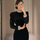 Vintage Black Long Sleeves Evening Dress,Black Formal Dress Y5695