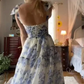 Blue Flower Pattern Prom Dress Spaghetti Strap Princess Formal Occasion Dresses A-line Party Dress Y2722