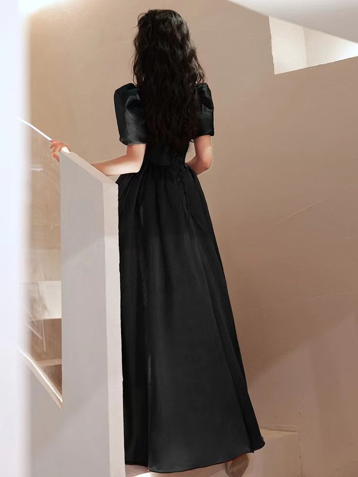 Black evening dress, new style satin prom dress,princess birthday dress,custom made Y4953