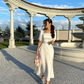 Ivory Tea Length Evening Dresses,Formal Dress with Half Sleeve Y4568