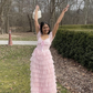Princess Pink A-line Multi-layered Prom Dress,Pink Graduation Dress Y6840