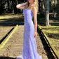 Charming Mermaid Spagehtti Straps Lilac Lace Sequin Long Prom Dress Evening Dress Y8235
