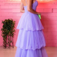A-line Lavender Tulle Tiered Prom Dress Long with Layers Y5356