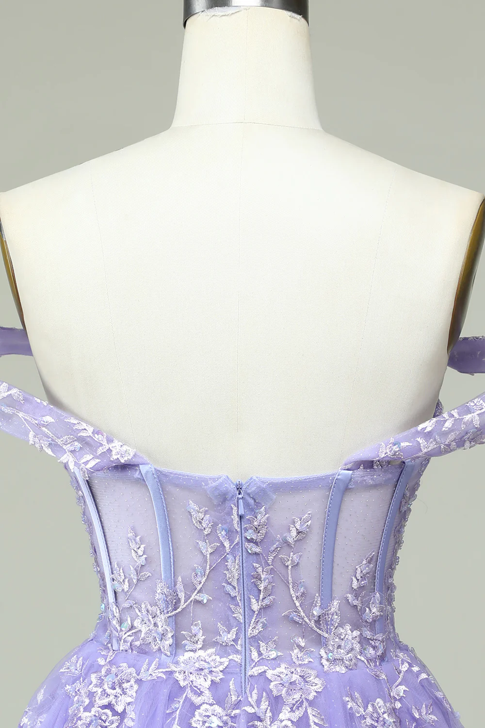 A Line Off the Shoulder Lilac Corset Homecoming Dress with Appliques Y2168