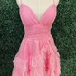 Ivory Straps A-line Short Ruffles Homecoming Dress Y2778