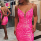 Short pink sequins prom dress Short Homecoming Dresses Y2901