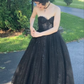Glitter Black Sweetheart A-line Prom Dress,Black Evening Gown Y7356