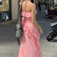 Charming Pink Strapless Long Prom Dress,Pink Evening Dress  Y2305