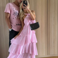 Women's Pink A-line Tiered Prom Dress,Pink Backless Evening Dress Y4532