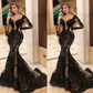 modest black prom dresses long sleeve lace appliqué elegant evening gown formal dresses S11019