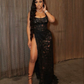 Sexy Black Lace See-through Long Evening Dress Y4235