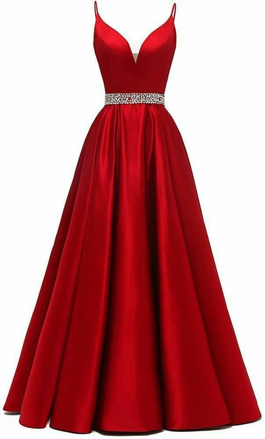 Long Evening Dress for Women Sexy Spaghetti Straps Illusion V- Neck Satin Party Formal Prom Gown Y6164