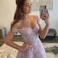 Off Shoulder Lilac Lace Long Prom Dresses, Off the Shoulder Formal Dresses, Lilac Evening Dresses Y5340