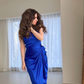 Mermaid Formal Evening Dress Women Tea Length Prom Party Gown Blue Pleated Wedding Party Gowns Y4896