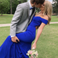 Charming Mermaid Off the Shoulder Royal Blue Satin Prom Dresses,Evening Party Dresses  Y5766