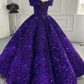 Sparkly Purple Off The Shoulder Sequins Ball Gown,Purple Sweet 16 Dress Y6583