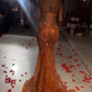 Gorgeous Orange Beaded Applique Mermaid Evening Dress Long Prom Dress Y6693