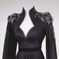 Black Satin Long Prom Dress Gothic Style Y109