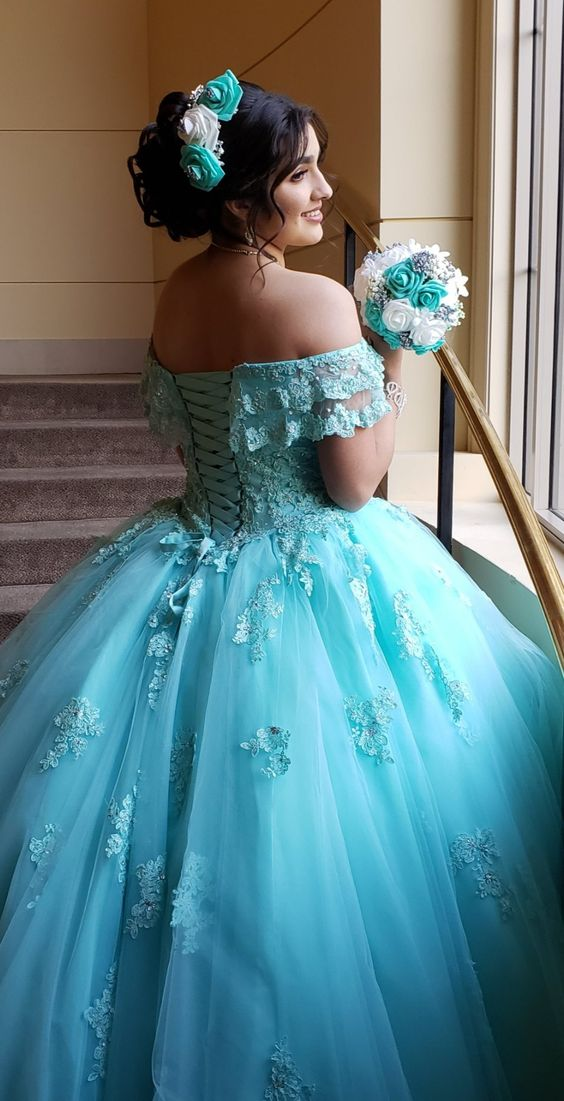 Off The Shoulder Lace Tulle Ball Gown Princess Dress Y3087