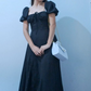 Retro A-line Long Prom Dress with Puff Sleeves Y2694