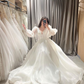 Chic White V Neck Long Sleeves Wedding Dress,White Bridal Dress Y6348