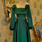 Green Square Collar Midi-length Prom Dress,Green Party Dress Y4594