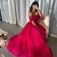 Off The Shoulder Hot Pink A-Line Evening Prom Dress Y6554
