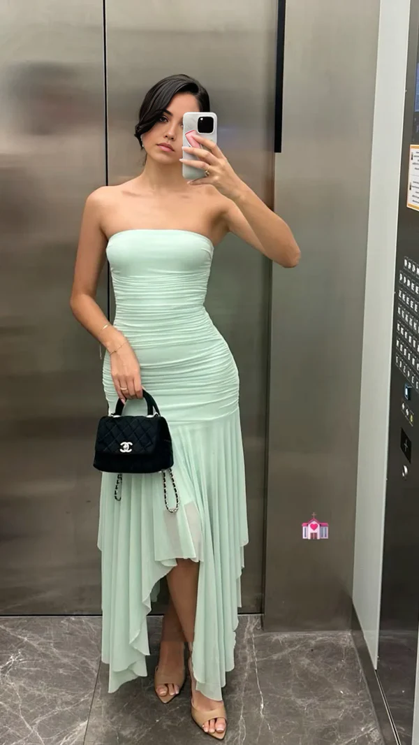 Sexy Sheath Strapless Mint Green Long Bridesmaid Dress  Formal Evening Party Dress Y8701