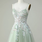 Dusty Sage Spaghetti Straps Homecoming Dress With Criss Cross Back Y2925