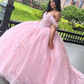 Pink Off The Shoulder Tulle Ball Gown Sweet 16 Dress  Y2610