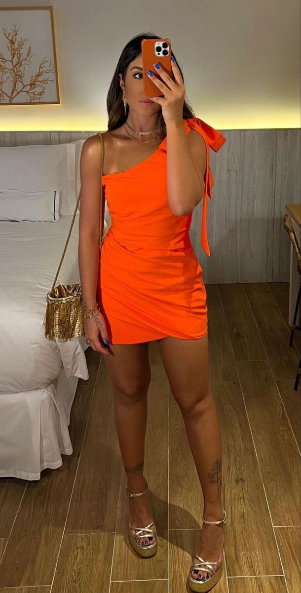 Orange One Shoulder Party Dress,Orange Homecoming Dress Y2149