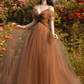 Beautiful A-line Tulle Straps Long Formal Gown, Tulle Party Dresses Evening Dresses Y4643