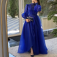 Modest Royal Blue A-line Tulle Prom Dress,Fashion Maxi Dress Y6968