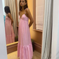 Simple A-line V Neck Pink Prom Dress,Pink Formal Gown Y2130