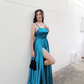 Simple A-line Satin Prom Dress With Slit,A-line Senior Prom Dress Y6775