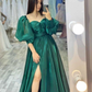 Green Silk Organza Prom Dresses Sweetheart Neckline Puff Sleeves Formal Party Dress Women Y4877
