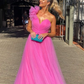 One Shoulder Sweetheart Floor-Length Tulle Prom Dresses Y4824